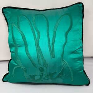Hunt Slonem Hand-Embroidered Silk & Velvet Bunny Pillow
